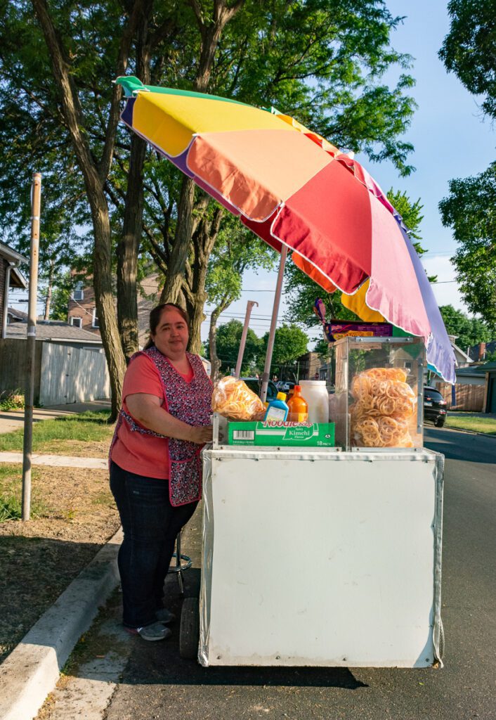 street vendor, Chicago, Northwest, elote, chicharron